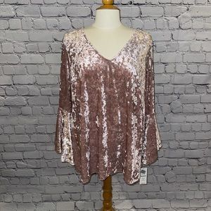 NWT Valerie Stevens Pink Velvet Bell Sleeve Blouse